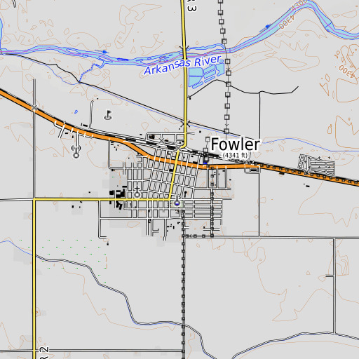 OpenTopoMap map of Fowler, CO
