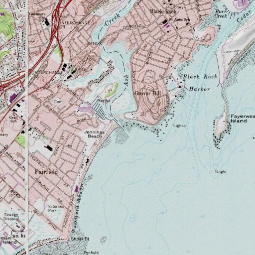 USGS 24K topo map of Ash Creek, CT
