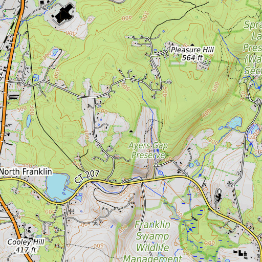 OpenTopoMap map of Avery Hill, CT