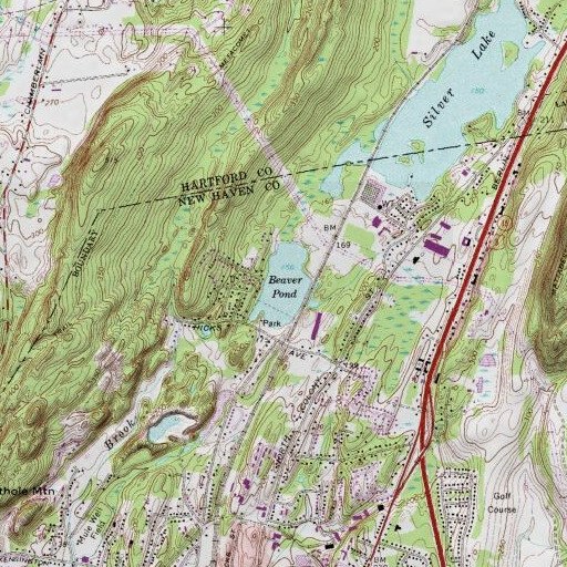USGS 24K topo map of Beaver Pond, CT