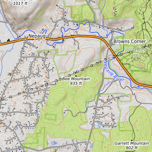OpenTopoMap map of Bee Mountain, CT