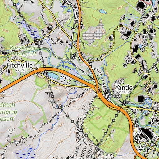 OpenTopoMap map of Bentley Brook, CT