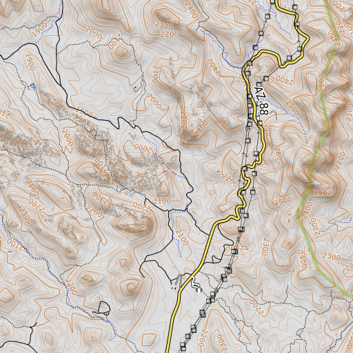 OpenTopoMap map of Willow Spring, AZ