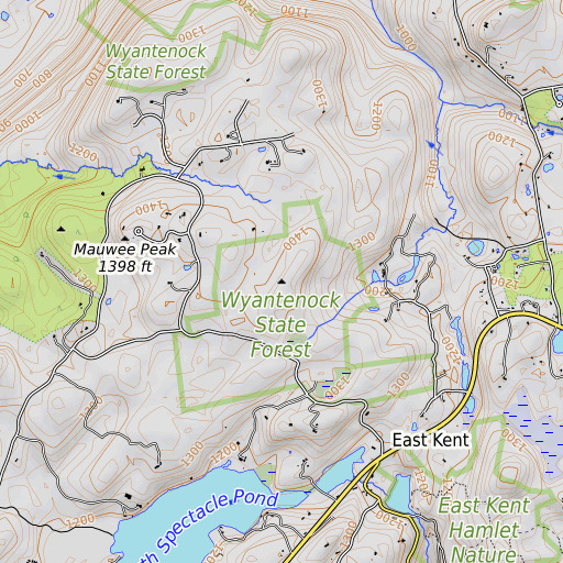 OpenTopoMap map of Bromica Mountain, CT