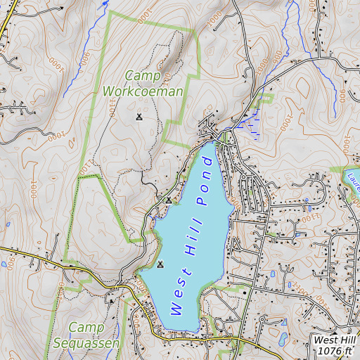 OpenTopoMap map of Camp Workcoeman, CT