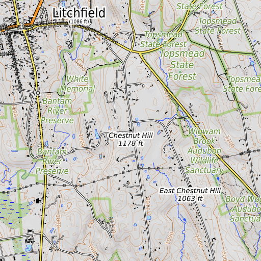 OpenTopoMap map of Chestnut Hill, CT