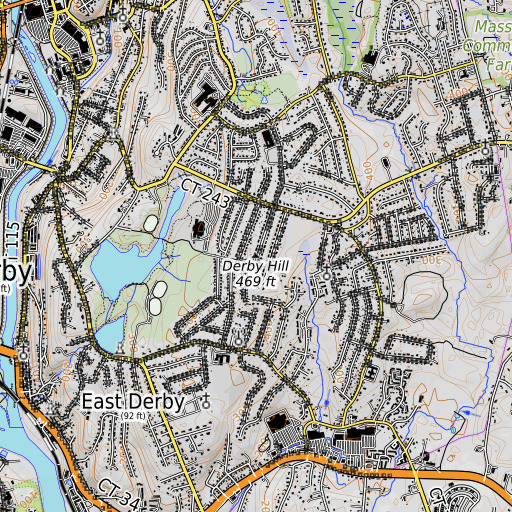 OpenTopoMap map of Derby Hill, CT