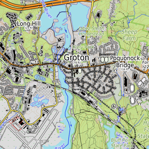 OpenTopoMap map of Fitch Middle School, CT