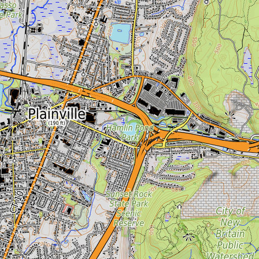 OpenTopoMap map of Hamlin Pond, CT