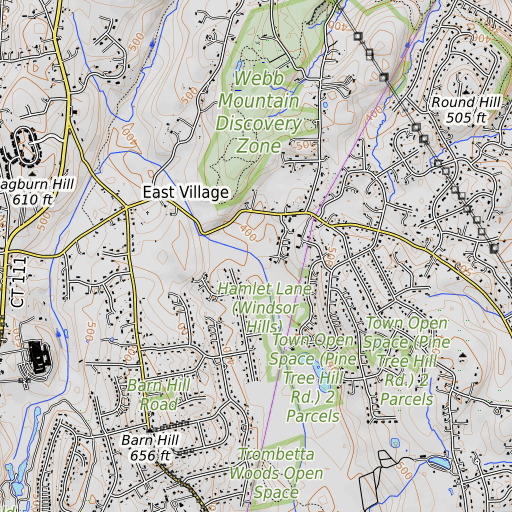OpenTopoMap map of Hurds Brook, CT