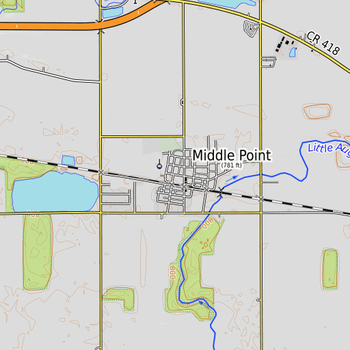 OpenTopoMap map of Middle Point Post Office, OH
