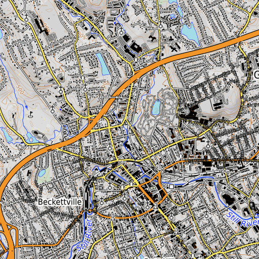 OpenTopoMap map of Kohanza Brook, CT