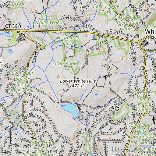 OpenTopoMap map of Lower White Hills, CT