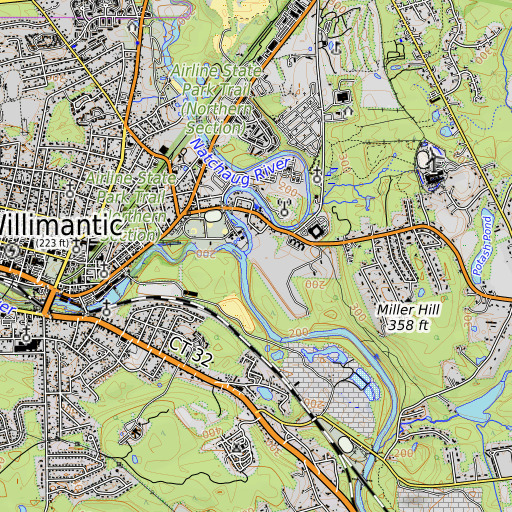OpenTopoMap map of Natchaug River, CT