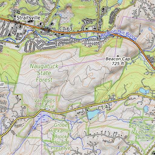 OpenTopoMap map of Naugatuck State Forest, CT