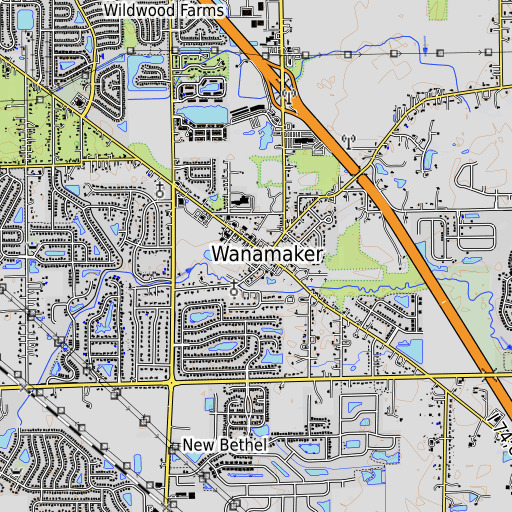 OpenTopoMap map of Wanamaker Post Office, IN