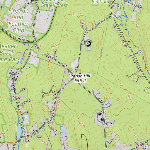 OpenTopoMap map of Parish Hill, CT