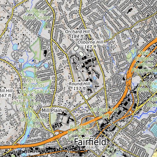OpenTopoMap map of Round Hill, CT