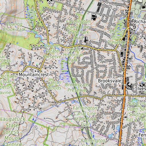 OpenTopoMap map of Sanford Brook, CT