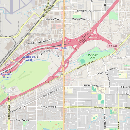 OpenStreetMap map of Exit 14B, CA