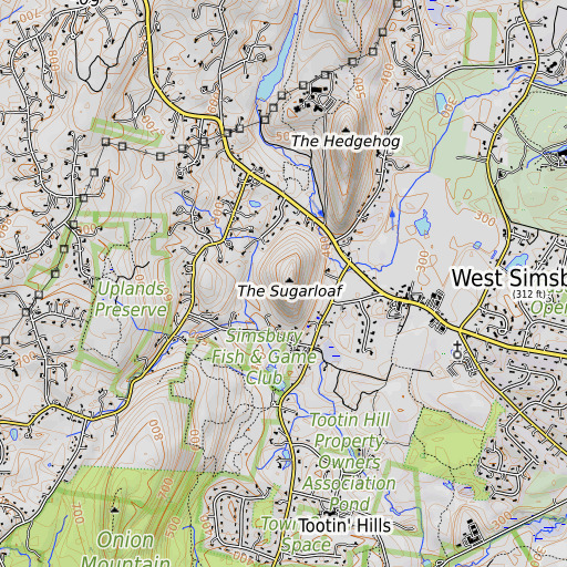 OpenTopoMap map of The Sugarloaf, CT