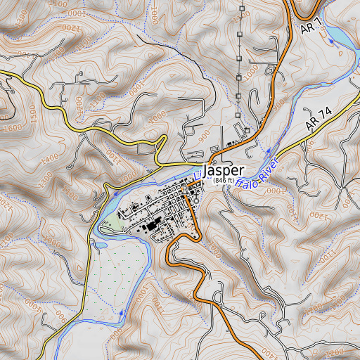 OpenTopoMap map of Jasper Fire Station, AR