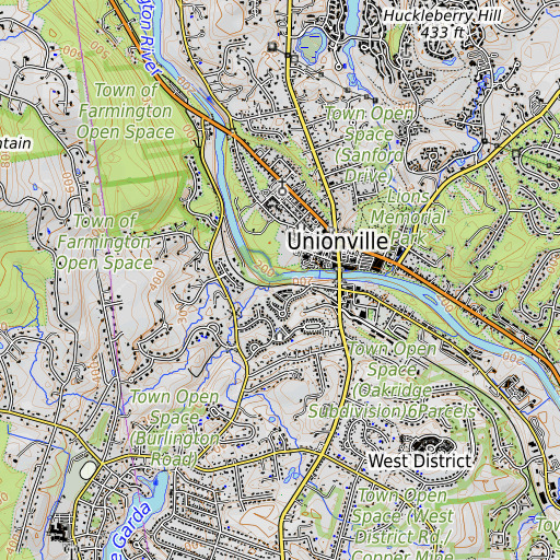 OpenTopoMap map of Unionville Brook, CT