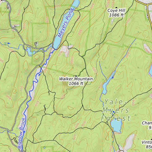 OpenTopoMap map of Walker Mountain, CT