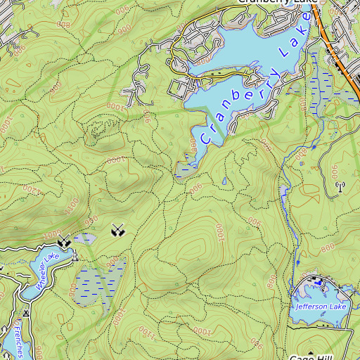 OpenTopoMap map of Cranberry Bog Run, NJ