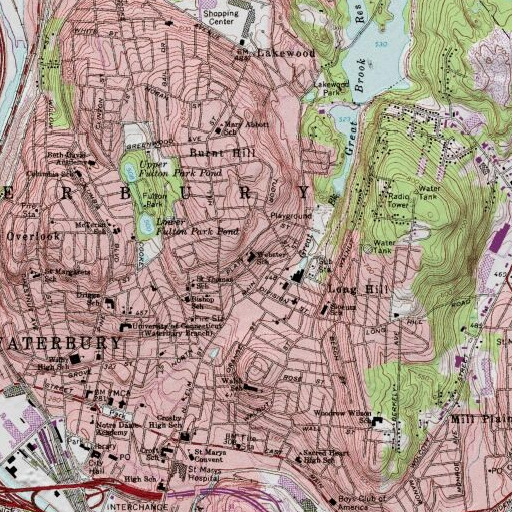 USGS 24K topo map of Webster School, CT