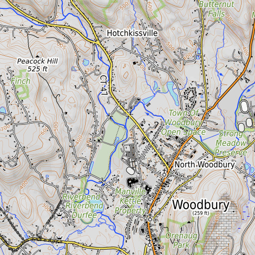 OpenTopoMap map of Weekeepeemee River, CT