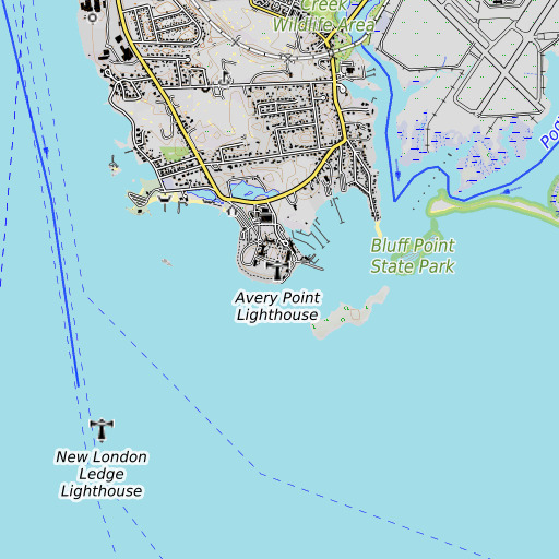 OpenTopoMap map of Avery Point, CT