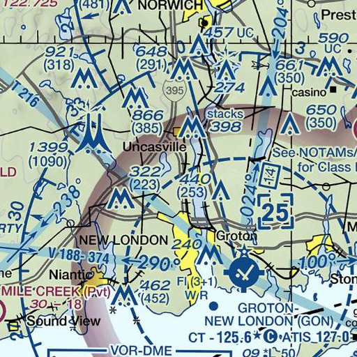 FAA VFR chart of Hunts Brook, CT