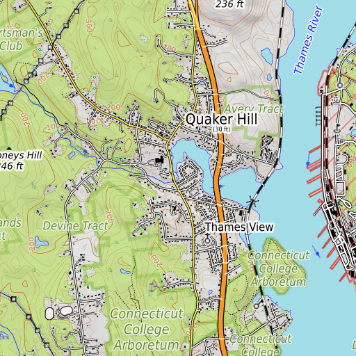 OpenTopoMap map of Hunts Brook, CT