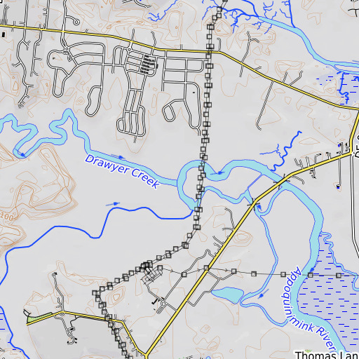 OpenTopoMap map of Drawyer Creek, DE