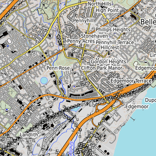OpenTopoMap map of Edgemoor School, DE