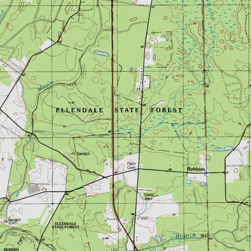 USGS 24K topo map of Ellendale State Forest, DE