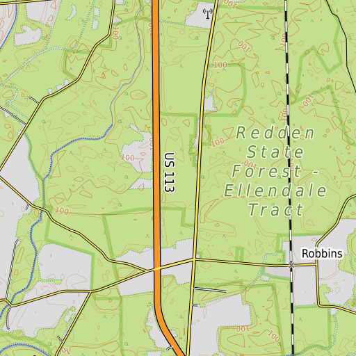 OpenTopoMap map of Ellendale State Forest, DE