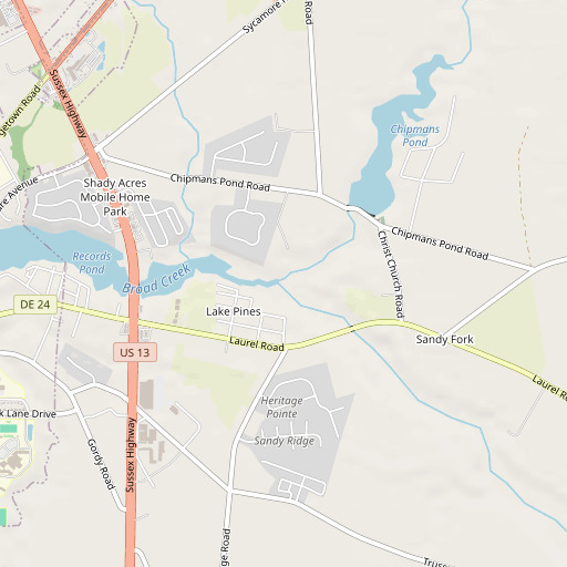 OpenStreetMap map of Elliott Pond Branch, DE