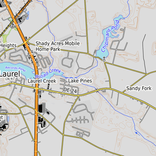 OpenTopoMap map of Elliott Pond Branch, DE