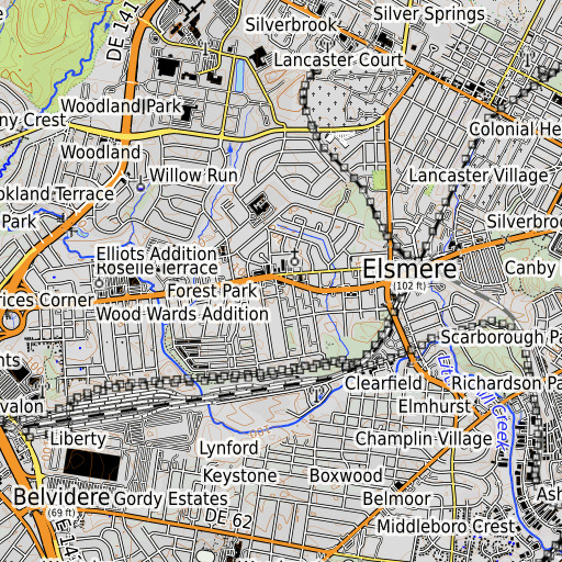 OpenTopoMap map of Elsmere, DE