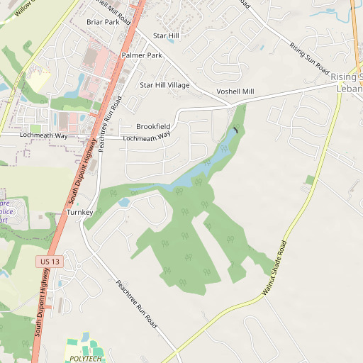 OpenStreetMap map of Voshell Pond, DE