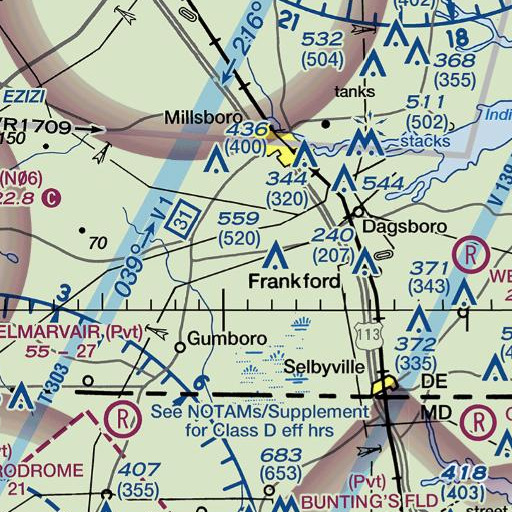 FAA VFR chart of Whartons Ditch, DE