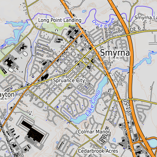 OpenTopoMap map of Smyrna Elementary School, DE