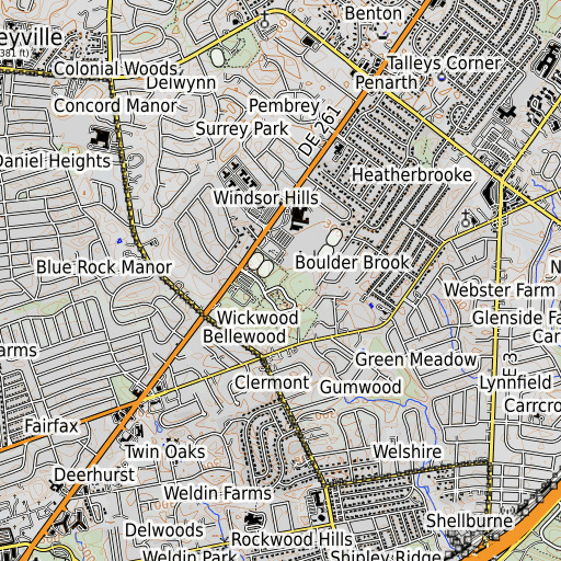 OpenTopoMap map of Boulder Brook, DE