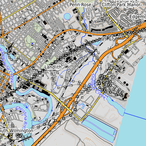 OpenTopoMap map of Edgemoor Yard, DE