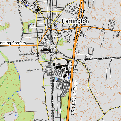 OpenTopoMap map of Harrington Racetrack, DE