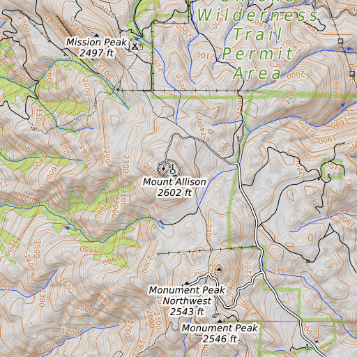 OpenTopoMap map of Mount Allison, CA