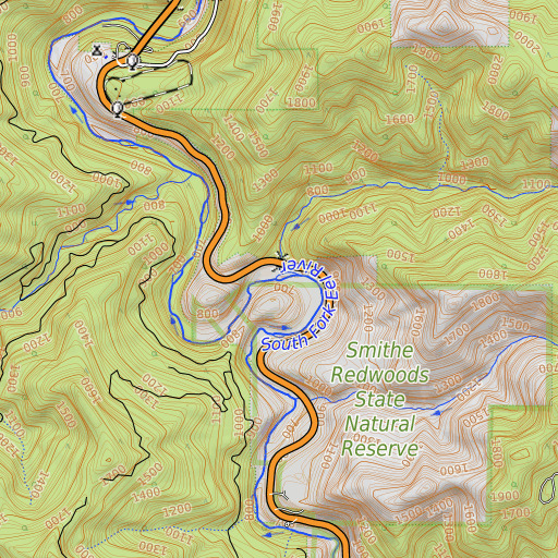 OpenTopoMap map of Bridges Creek, CA