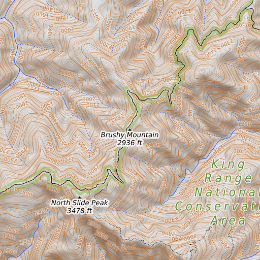 OpenTopoMap map of Brushy Mountain, CA